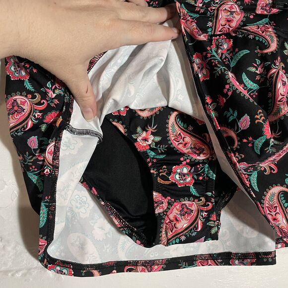 NWT Lands’ End Swim Skirt Size 4 Paisley Print Black Pink Floral Lycra Xtra Life - Picture 3 of 10